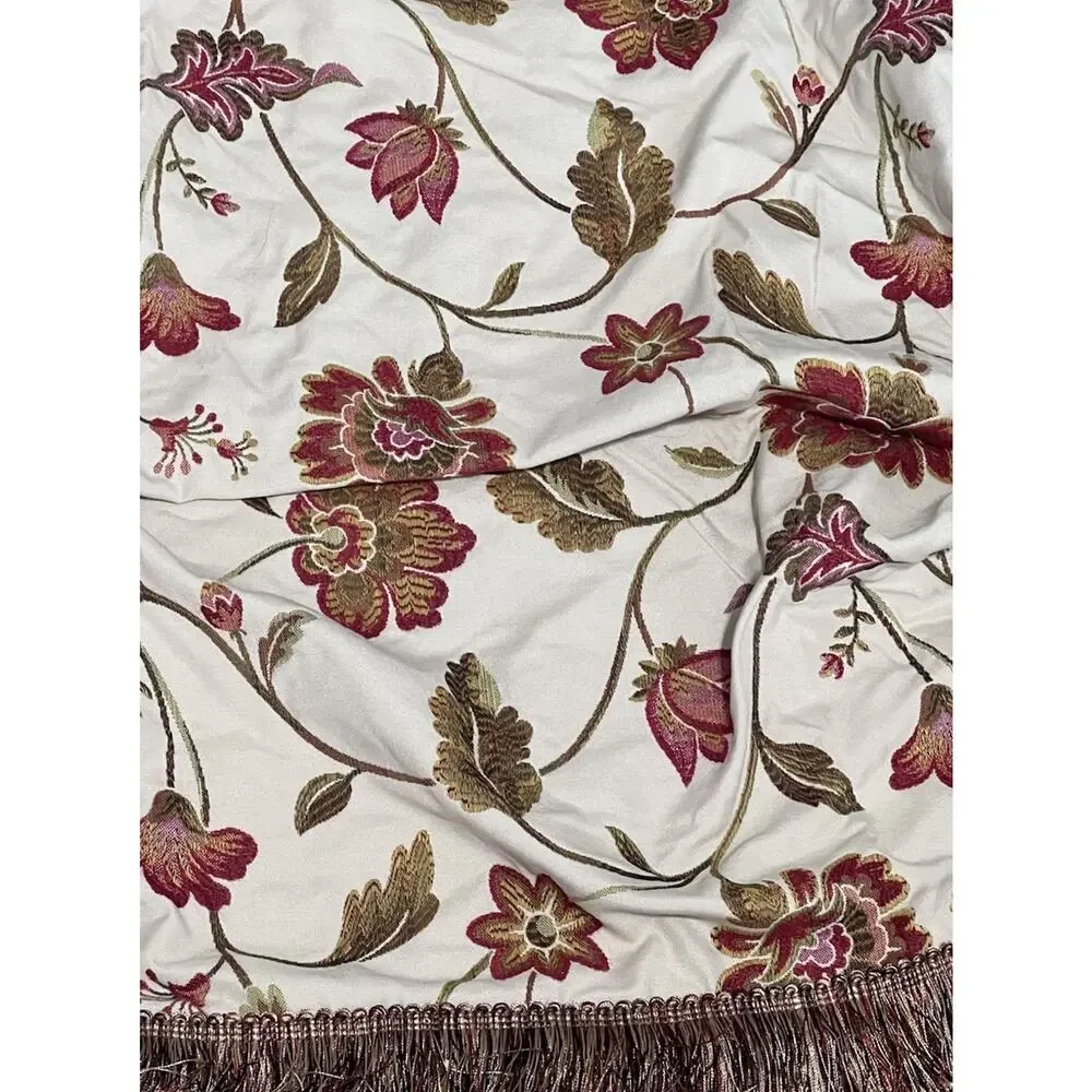 Custom Pair Jacobean Luxury Fringe Valance Beige Red Gold Embroidered Fabric